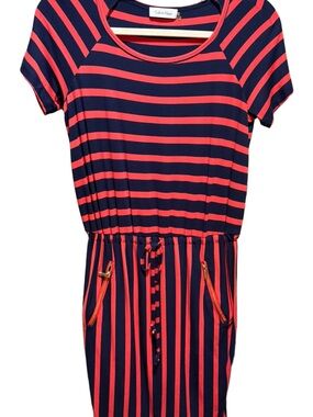 Calvin Klein Nautical Navy & Red Striped Knit Dress